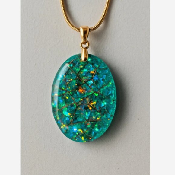 Made By Vickie Pendant Necklace Handmade Green Color Changing Resin 17" Chain - Picture 3 of 4